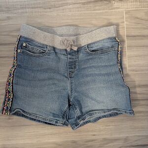 Lands End Girls 10 Blue Denim Shorts Stretch Waist Pockets Aztec Beach Summer